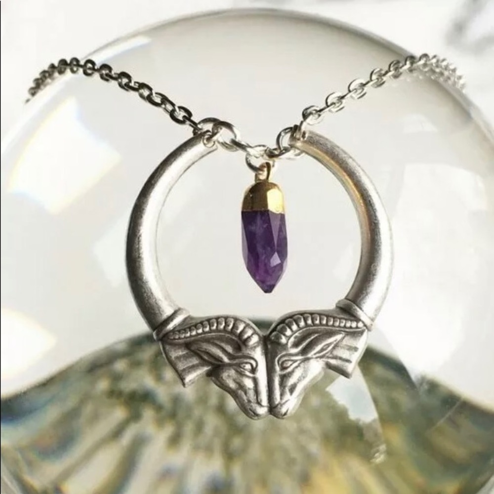 Amethyst rams head necklace